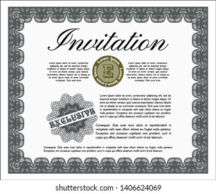 Grey Vintage invitation template. Lovely design. Vector illustration. With linear background. 