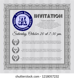 Grey Vintage invitation template. Modern design. With guilloche pattern and background. Customizable, Easy to edit and change colors. 