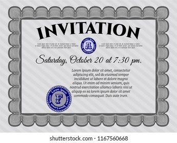 Grey Vintage invitation template. Money Pattern. With great quality guilloche pattern. Customizable, Easy to edit and change colors. 
