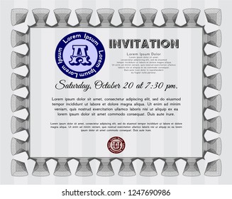 Grey Vintage invitation template. Money Pattern. With linear background. Vector illustration. 