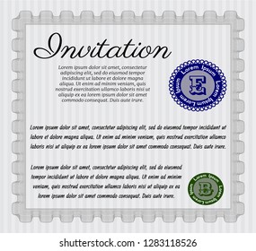 Grey Vintage invitation template. Money style design. Vector illustration. With guilloche pattern. 