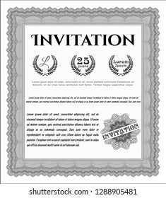 Grey Vintage invitation template. Nice design. With guilloche pattern and background. Detailed. 