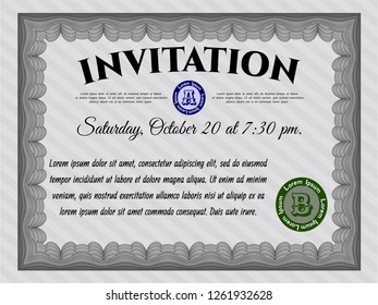 Grey Vintage invitation template. Perfect design. With background. Detailed. 