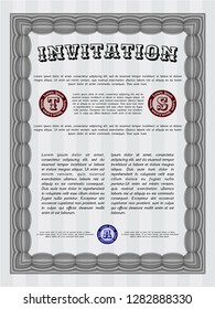 Grey Vintage invitation template. Perfect design. Detailed. With guilloche pattern. 