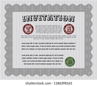 Grey Vintage invitation template. Printer friendly. Retro design. Detailed. 