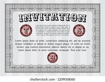 Grey Vintage invitation template. Printer friendly. Money design. Detailed. 
