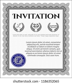 Grey Vintage invitation template. Retro design. Customizable, Easy to edit and change colors. With complex linear background. 