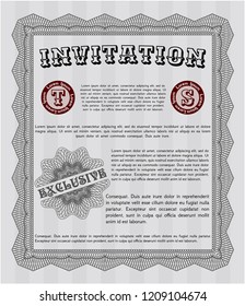 Grey Vintage invitation template. Retro design. With complex linear background. Vector illustration. 