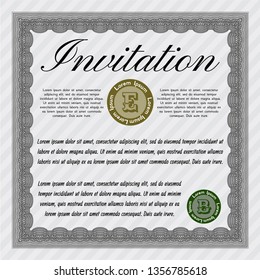 Grey Vintage invitation template. Retro design. With complex linear background. Detailed. 