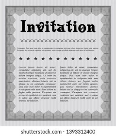 Grey Vintage invitation template. Retro design. With complex linear background. Detailed. 