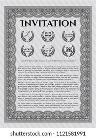 Grey Vintage invitation template. Sophisticated design. Detailed. With complex linear background. 