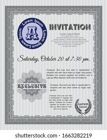 Grey Vintage invitation template. Sophisticated design. Complex background. Vector illustration. 