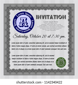 Grey Vintage invitation template. Superior design. Easy to print. Detailed. 