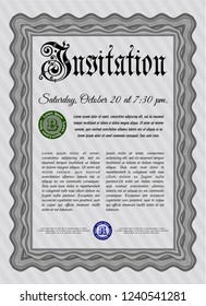 Grey Vintage invitation template. Superior design. Vector illustration. Printer friendly. 