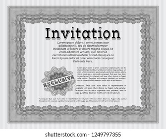 Grey Vintage invitation template. Superior design. With guilloche pattern. Detailed. 