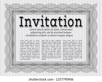 Grey Vintage invitation template. Superior design. Detailed. With linear background. 