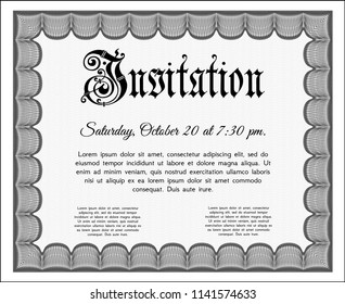 Grey Vintage invitation template. Vector illustration. Printer friendly. Good design. 