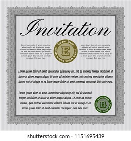 Grey Vintage invitation template. Vector illustration. With complex linear background. Cordial design. 