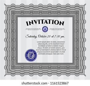 Grey Vintage invitation template. Vector illustration. With complex background. Sophisticated design. 