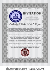 Grey Vintage invitation template. Vector illustration. Easy to print. Nice design. 