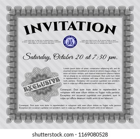 Grey Vintage invitation template. Vector illustration. With great quality guilloche pattern. Excellent design. 