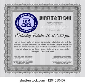 Grey Vintage invitation template. Vector illustration. With complex linear background. Superior design. 