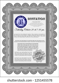 Grey Vintage invitation template. Vector illustration. Complex background. Excellent design. 