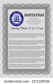 Grey Vintage invitation template. Vector illustration. Easy to print. Money Pattern. 