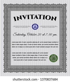 Grey Vintage invitation template. Vector illustration. With complex linear background. Good design. 