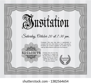 Grey Vintage invitation template. Vector illustration. With guilloche pattern. Nice design. 