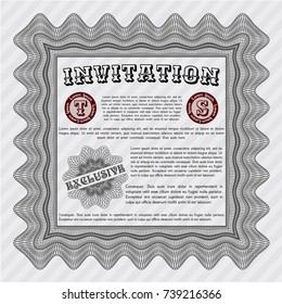 Grey Vintage invitation template. Vector illustration. With guilloche pattern and background. Cordial design. 