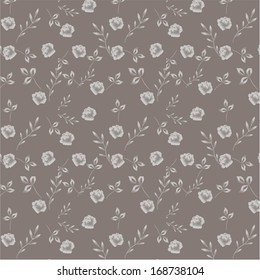 grey vintage pattern with white rose and leaf