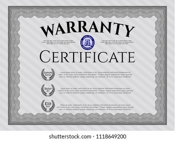 Grey Vintage Warranty Certificate template. Vector illustration. With great quality guilloche pattern. Sophisticated design. 