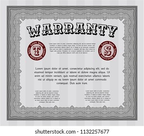 Grey Vintage Warranty Certificate template. Printer friendly. Money Pattern. Detailed. 