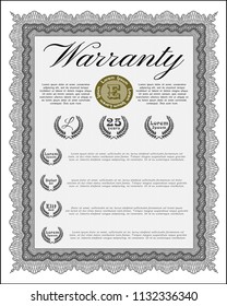 Grey Vintage Warranty Certificate template. With guilloche pattern. Cordial design. Vector illustration. 