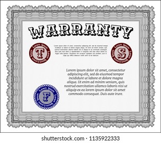 Grey Vintage Warranty Certificate template. Nice design. With complex linear background. Detailed. 