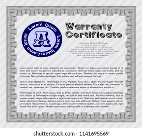 Grey Vintage Warranty Certificate template. Customizable, Easy to edit and change colors. With guilloche pattern and background. Modern design. 
