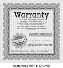 Grey Vintage Warranty Certificate template. Sophisticated design. Vector illustration. With background. 