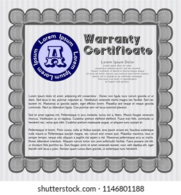Grey Vintage Warranty Certificate template. Vector illustration. Printer friendly. Nice design. 