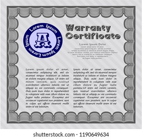 Grey Vintage Warranty Certificate template. Excellent design. Customizable, Easy to edit and change colors. With guilloche pattern. 