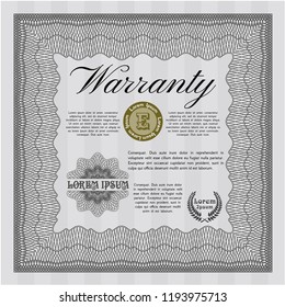 Grey Vintage Warranty Certificate template. With complex linear background. Detailed. Retro design. 