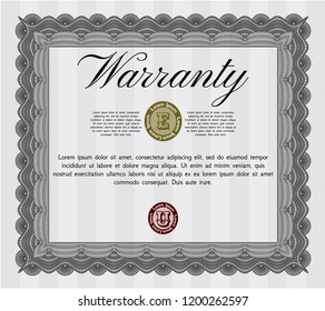 Grey Vintage Warranty Certificate template. Detailed. With linear background. Superior design. 