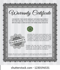 Grey Vintage Warranty Certificate template. With guilloche pattern and background. Perfect design. Customizable, Easy to edit and change colors. 