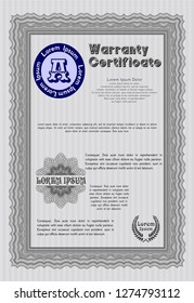 Grey Vintage Warranty Certificate template. Vector illustration. With complex linear background. Perfect design. 