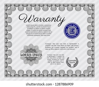 Grey Vintage Warranty Certificate template. Good design. Customizable, Easy to edit and change colors. With guilloche pattern. 