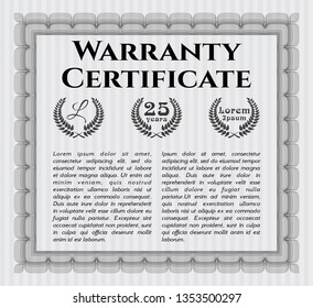 Grey Vintage Warranty Certificate template. Cordial design. With guilloche pattern and background. Customizable, Easy to edit and change colors. 