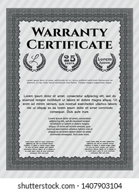 Grey Vintage Warranty Certificate template. With complex linear background. Vector illustration. Good design. 