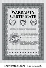 Grey Vintage Warranty Certificate template. With great quality guilloche pattern. Customizable, Easy to edit and change colors. Perfect design. 