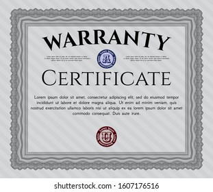Grey Vintage Warranty Certificate template. Perfect design. Detailed. With guilloche pattern. 