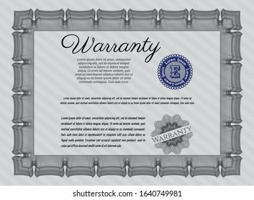 Grey Vintage Warranty Certificate template. Vector illustration. With complex background. Retro design. 